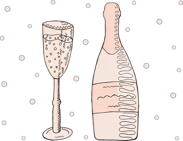 オブジェクトのセット ガラスとバブルをピンク色のシャンパン ベクトル — ストックベクタ