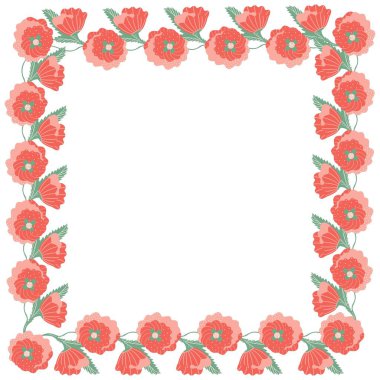 Beyaz bir arka plan üzerinde kaynaklanıyor ve yaprakları ile haşhaş büyük tomurcukları Kare çerçeve. Vektör.