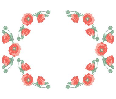 Beyaz bir arka plan üzerinde haşhaş ve haşhaş tomurcukları Çerçeve. Soyut kompozisyon. Vektör.