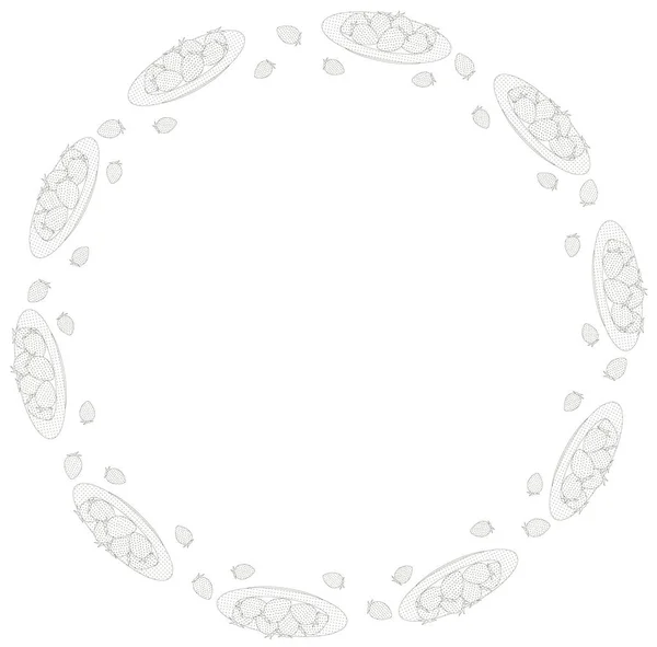Modèle Rond Cadre Noir Blanc Plaques Avec Des Fraises Entières — Image vectorielle