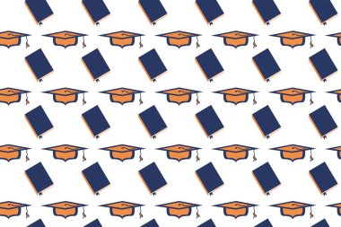 Kusursuz desen. Kare akademik kapaklar ve beyaz bir arka plan üzerinde yer imleri ile ders kitapları. Eğitim. Vektör.