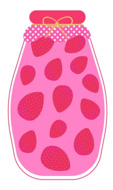 Beyaz bir arka plan üzerinde bütün çilek kompostosu bir kavanoz. Vektör.