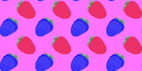 Seamless pattern. Whole raspberry and blackberry berries on a purple background. Vector. — Stock Vector