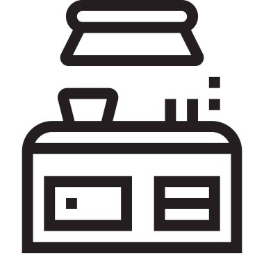 Beyaz arka plan üzerinde siyah ve beyaz kontur mutfak simgesi. Vektör.