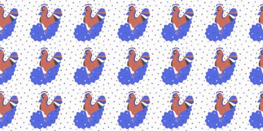 Dalgalı noktalar ve beyaz bir arka plan üzerinde kalpler üzerinde soyut horoz Dikişsiz desen. İskandinav tarzı. Tasarım tekstil, duvar kağıdı, sarma, vb. için Vektör.