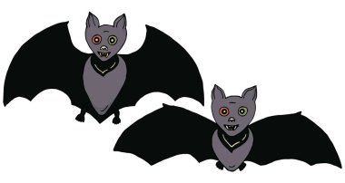 Beyaz bir arka plan üzerinde iki elle çizilmiş yarasalar. Cadılar Bayramı için dekoratif unsur. Vektör.