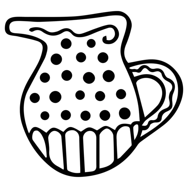 Black-white hand-drawn jug for milk or water. Scandinavian style. Isolated home decor item. Vector. — Stock Vector