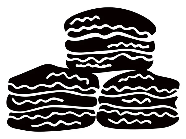 Three black hand-drawn macaroons on a white background. Isolated vector. — 图库矢量图片