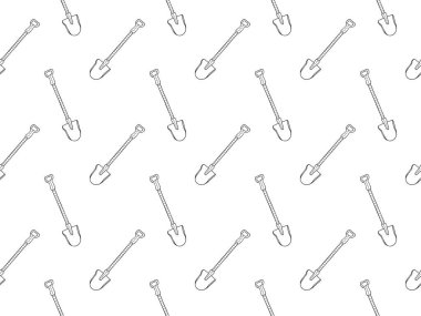 Beyaz arka planda, el yapımı, kusursuz, siyah çizgili bahçe kürekleri. Taşra ekipmanı. Sonsuz maça metni. Vektör.