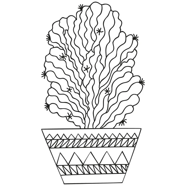 Černobílý Šťavnatý Trichocereus Hrnci Kaktus Izolované Botanické Čmáranice Pro Omalovánky — Stockový vektor
