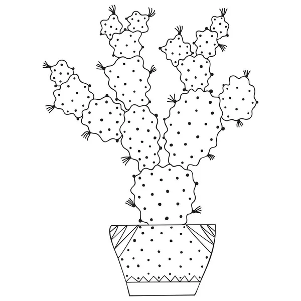 Black White Succulent Opuntia Pot Cactus Long Spikes Scandinavian Style Vector Graphics