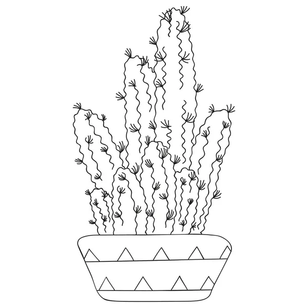 Black White Isolated Browningia Cacti Growing One Pot Stylized Doodle Stock Illustration