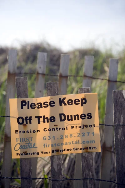 Montauk New York June First Coastal Erosion Control Project Sign — Stock Photo, Image