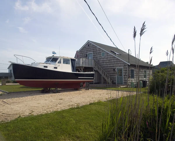 Strandhus Med Vintage Båt Dike Slätter Montauk New York Hamptons — Stockfoto