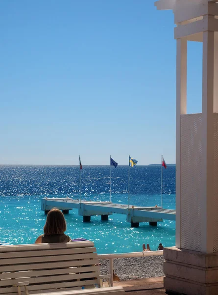 Widok Ocean Promenady Anglais Nicea Francja Lazurowe — Zdjęcie stockowe