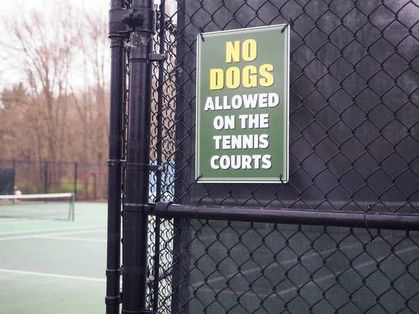 NO DOGS sign tennis court