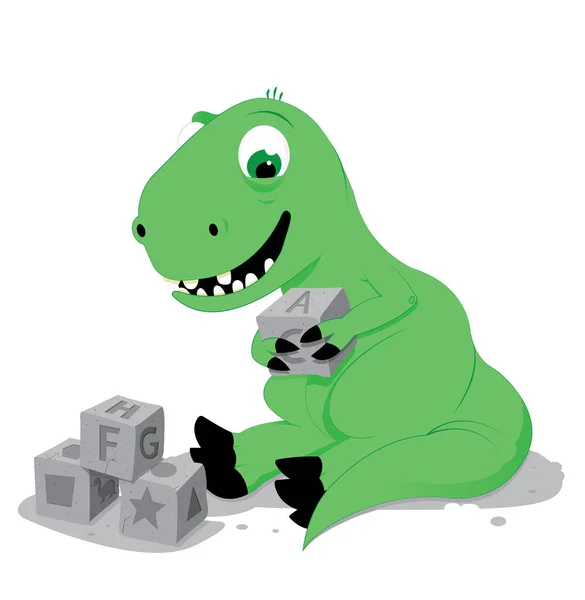 Vector Cartoon Representing Cute Baby Green Dinosaur Sitting Ground Playing Stock Vector