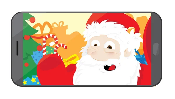Векторная Карикатура Изображающая Смешного Современного Санта Клауса Делающего Селфи Позирующего Лицензионные Стоковые Иллюстрации