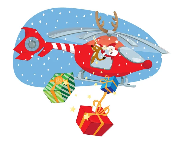 Векторная Карикатура Изображающая Смешного Санта Клауса Оленя Помощника Летящего Украшенном Лицензионные Стоковые Векторы