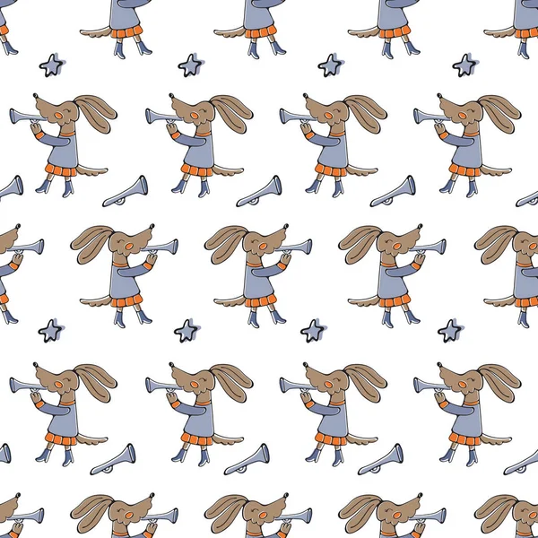かわいい犬のキャラクターパターン。カラフルなシームレスな背景 — ストックベクタ