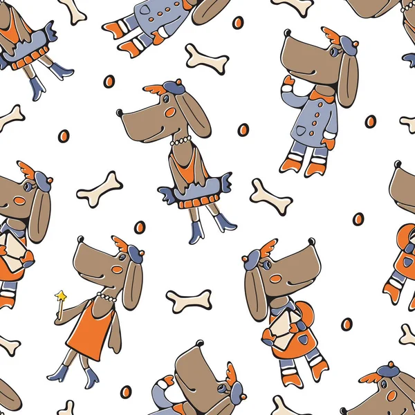 Cute dog characters pattern. Colorful seamless background