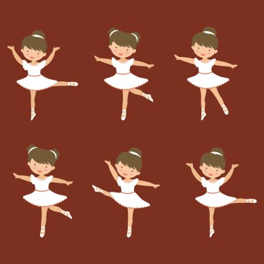 Sevimli küçük balerin kızlar dans ediyor. Farklı pozlarda figürlerin toplanması.