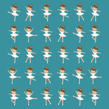 Sevimli küçük balerin kızlar dans ediyor. Farklı pozlarda figürlerin toplanması.