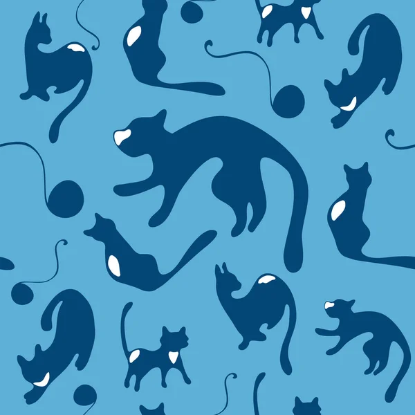 Bezproblemowy wzór z kotami. Ilustracja cyfrowa z kotami sylwetki — Wektor stockowy
