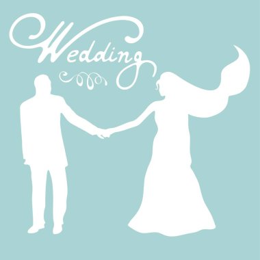 El ele gelin ve gromm el ele dijital illüstrasyon çizilmiş. Düğün illüstrasyon