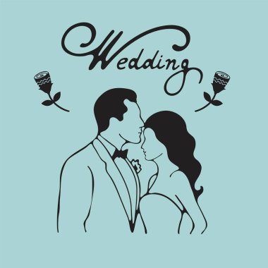 El ele gelin ve gromm el ele dijital illüstrasyon çizilmiş. Düğün illüstrasyon