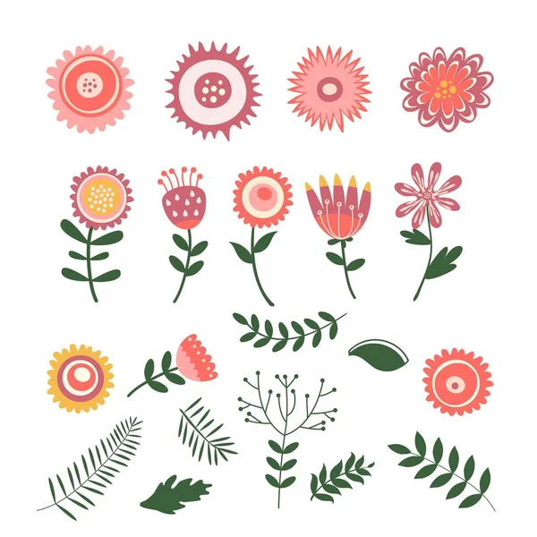 Summer blossom. Amazing soft colors floral elements, foliage and twigs — Stock Vector
