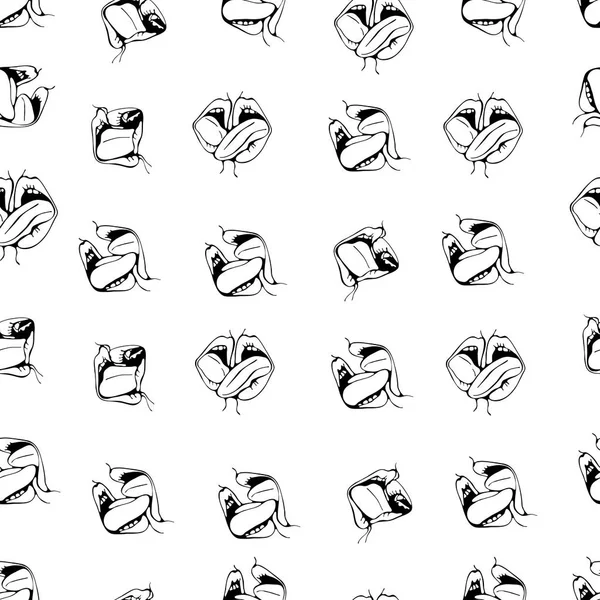 Besos labios patrón sin costuras. Ilustración digital con labios besadores en blanco y negro — Archivo Imágenes Vectoriales