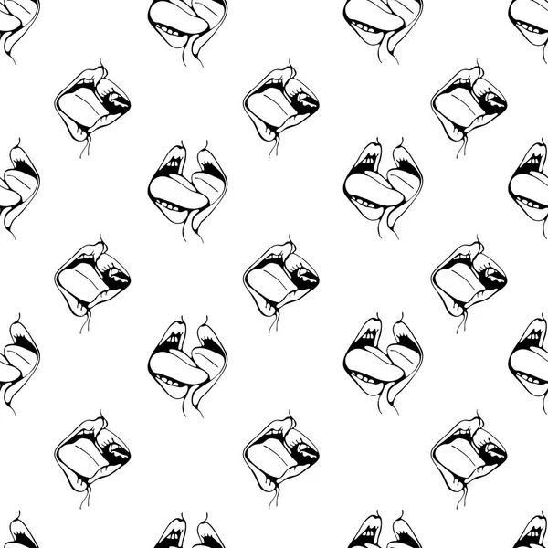 Besos labios patrón sin costuras. Ilustración digital con labios besadores en blanco y negro — Archivo Imágenes Vectoriales