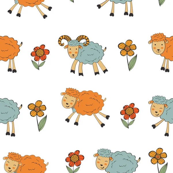 Cute sheeps seamless pattern. Colorful seamless pattern with cute sheeps. — Stock Vector