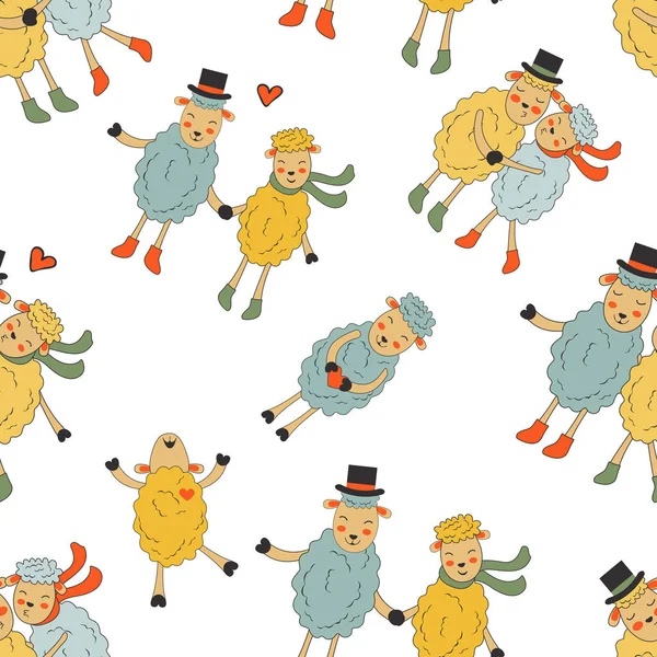 Cute sheeps seamless pattern. Colorful seamless pattern with cute sheeps. — Stock Vector