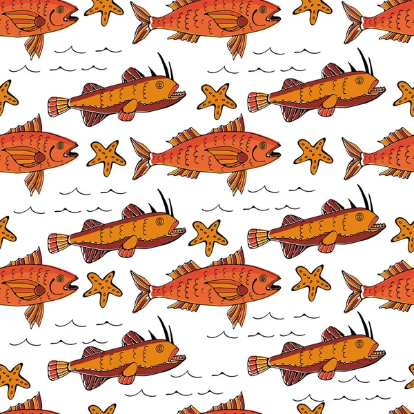 Fish pattern. Seamless pattern with various fishes. — Stock Vector