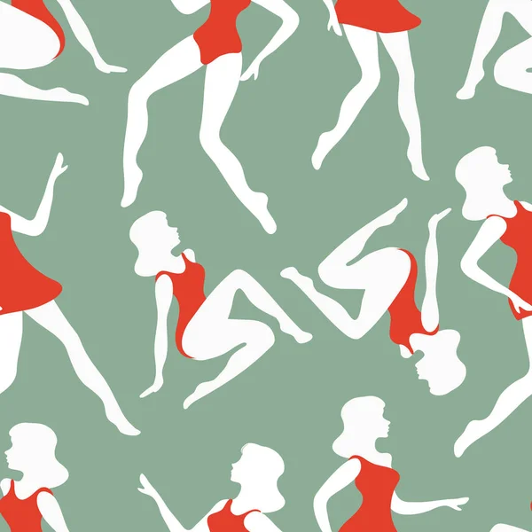 ダンスパターン。シームレスなパターンを踊る女性 — ストックベクタ