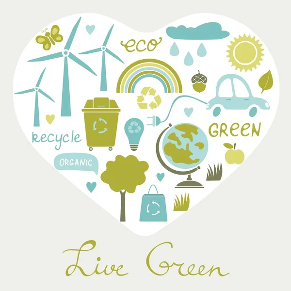 Collezione Eco life. Set colorato di icone ecologiche Illustrazione Stock