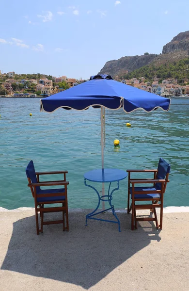 Table Chairs Sea Kastellorizo Greece — Stock Photo, Image