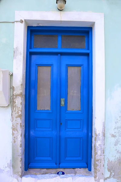 Puerta Azul Con Encanto Del Mal Ojo Kastellorizo Grecia —  Fotos de Stock