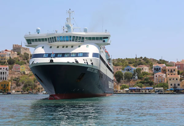 Kastellorizo Řecko Srpen Hellenic Seaways Trajekty Ukotveno Vyzvednout Nové Cestující — Stock fotografie