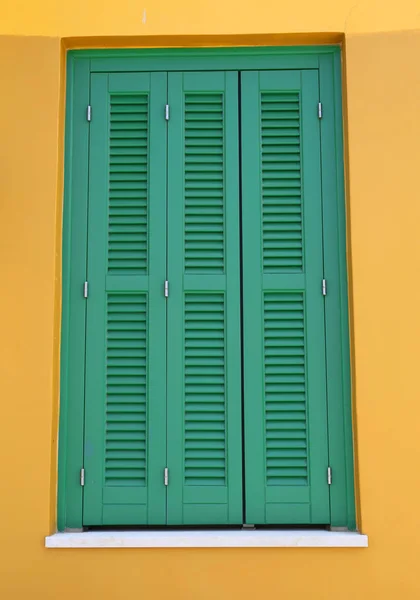 Green Window Shutters Kastellorizo Greece — Stock Photo, Image