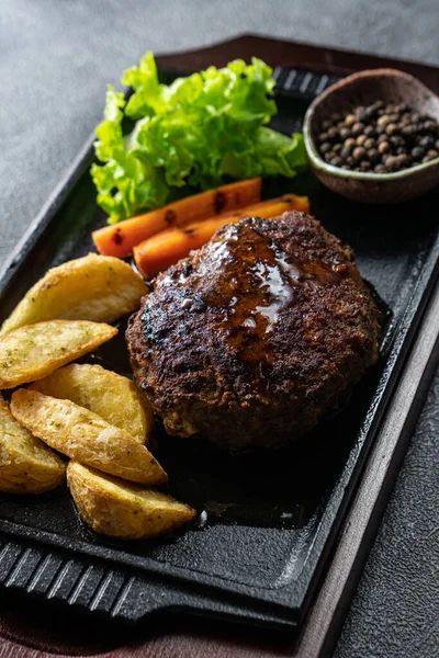 Japanese Hamburg Steak Popular Grilled Meat Patty Served Potatoes Vegetables — Stock Photo, Image
