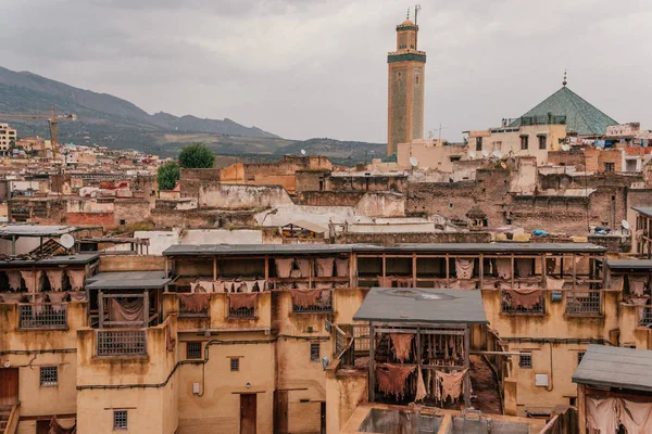 Visa Insidan Gamla Medina Fes Traditionell Och Gammal Garveri Med — Stockfoto