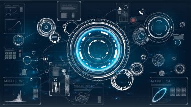 HUD. Hud simgesi. Futuristik bir arayüze öğesi. Dijital radar ekranı. HUD teknoloji yenilik. 