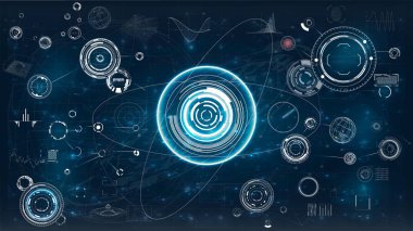 HUD. HUD. Soyut fütüristik hud nesne. Takım simgesi. Vintage vektör kümesi. HUD UI. Modern Infographic bağlantı şablonu. 