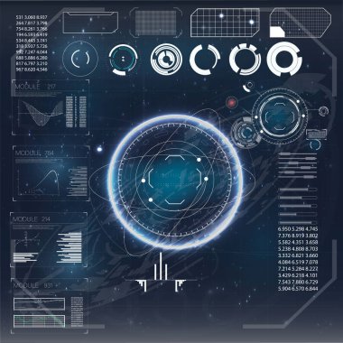 HUD veya simge. Soyut fütüristik hud nesne. HUD fütüristik öğesi. Kış simgesi. Vintage vektör set. 