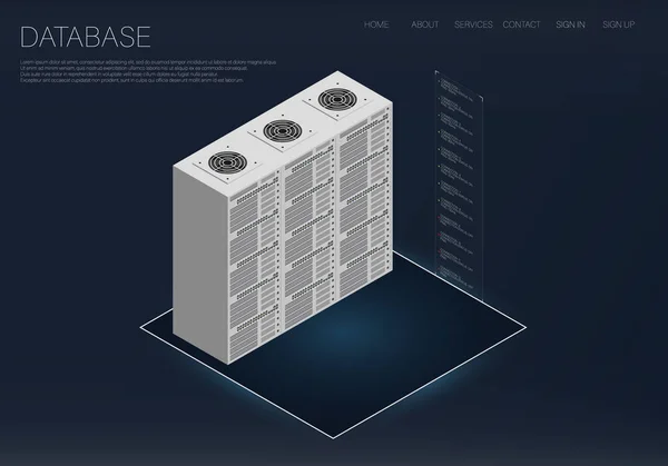 Icona 3d. Illustrazione vettoriale della scienza dei big data. Analisi isometrica dei dati della tecnologia informatica. Centro dati . — Vettoriale Stock