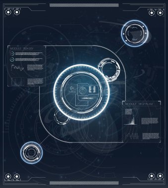 Modern Soyut illüstrasyon mavi hud oyun ışık arka plan ile. Fütüristik hud Kullanıcı arabirimi vektör arka plan. Bilgi teknoloji arka plan.