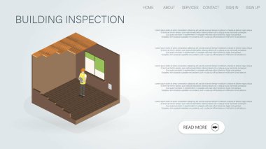 Ev muayene raporu. Düz stil ev muayene raporu. Vektör fatura form şablonu tasarımı. Web sayfası tasarlamak vektör. 3D web Icons set. 